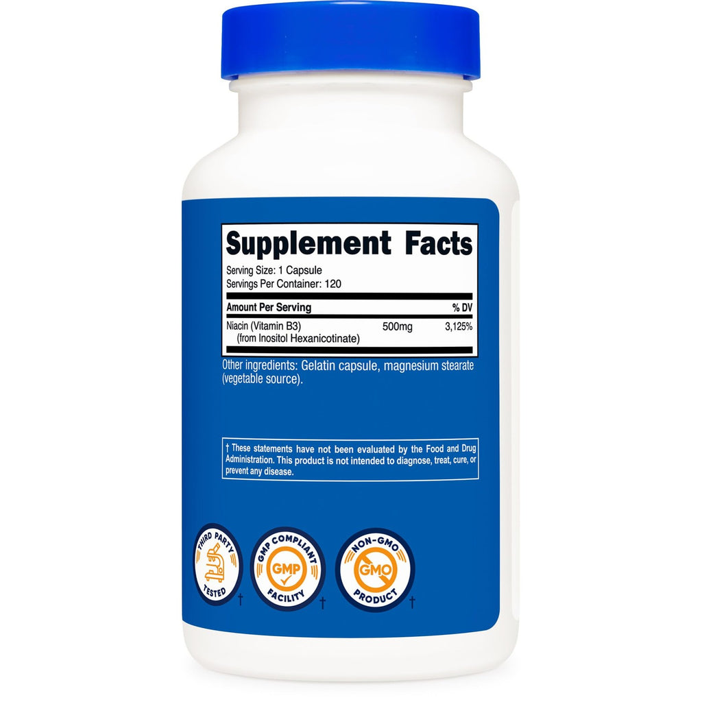 Nutricost Niacin (Flush-Free) Inositol Hexanicotinate 500mg, 120 Capsules