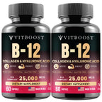 Vitamin B12 with Hyaluronic Acid and Collagen - 25000 mcg B12 Complex, 60Ct | Maximize Absorption & Energy - Folate, B1, B2, B3, B6, B7, B12 Vitamins 5000 mcg Methylcobalamin - Gluten Free