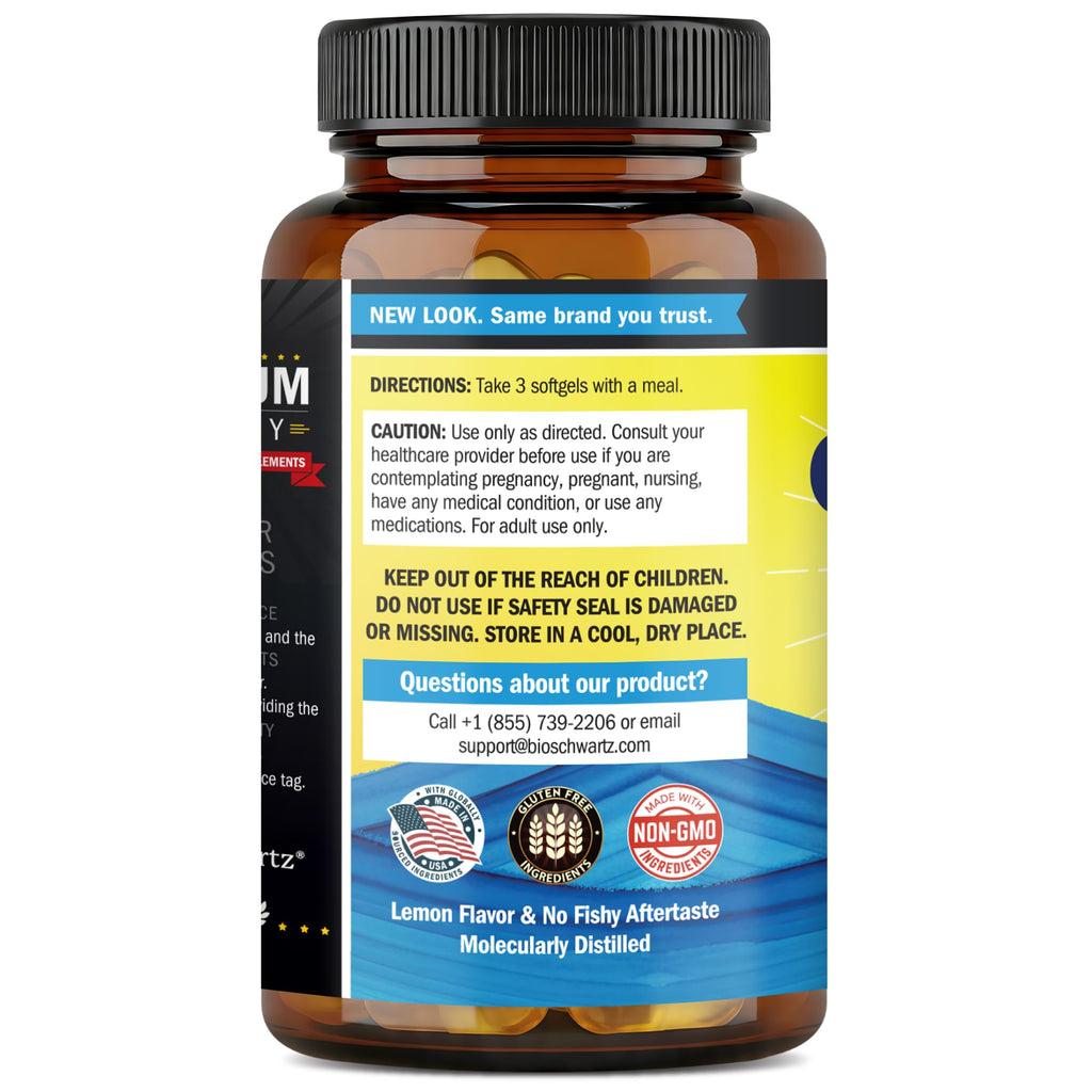 Triple Strength Omega 3 Fish Oil 3000mg for Women and Men, 180 Softgels | High Potency Omega 3 Supplement, Burpless Lemon Flavor Fish Oil - 2250mg Essential Fatty Acids with DHA & EPA, Wild Caught