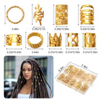 CPOXITI 220Pcs Hair Jewelry for Dreadlock, Metal Hair Charms for Women, Gold Braids Rings Cuffs Clips for Hair Braids, Loc Jewelry Dreadlock Accessories