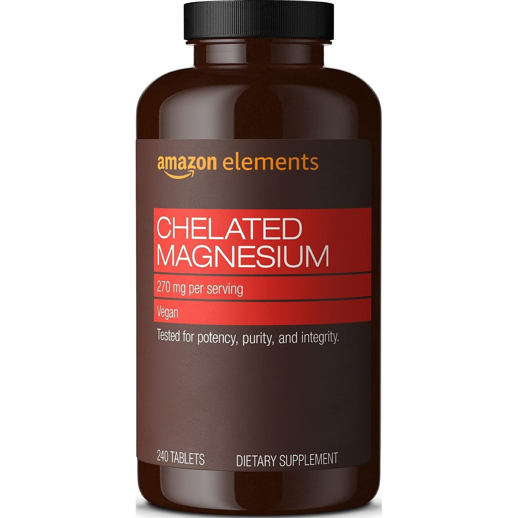 Amazon Elements - Chelated Magnesium, 240 Tablets, 270 mg per Serving, as Magnesium Glycinate Chelate, Vegan (Pack of 2)