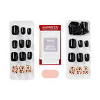 Kiss Impress No Glue Mani Press On Nails, Design, 'Romantique', Black, Short Size, Squoval Shape, Includes 30 Nails, Prep Pad, 1 Manicure Stick, 1 Mini File