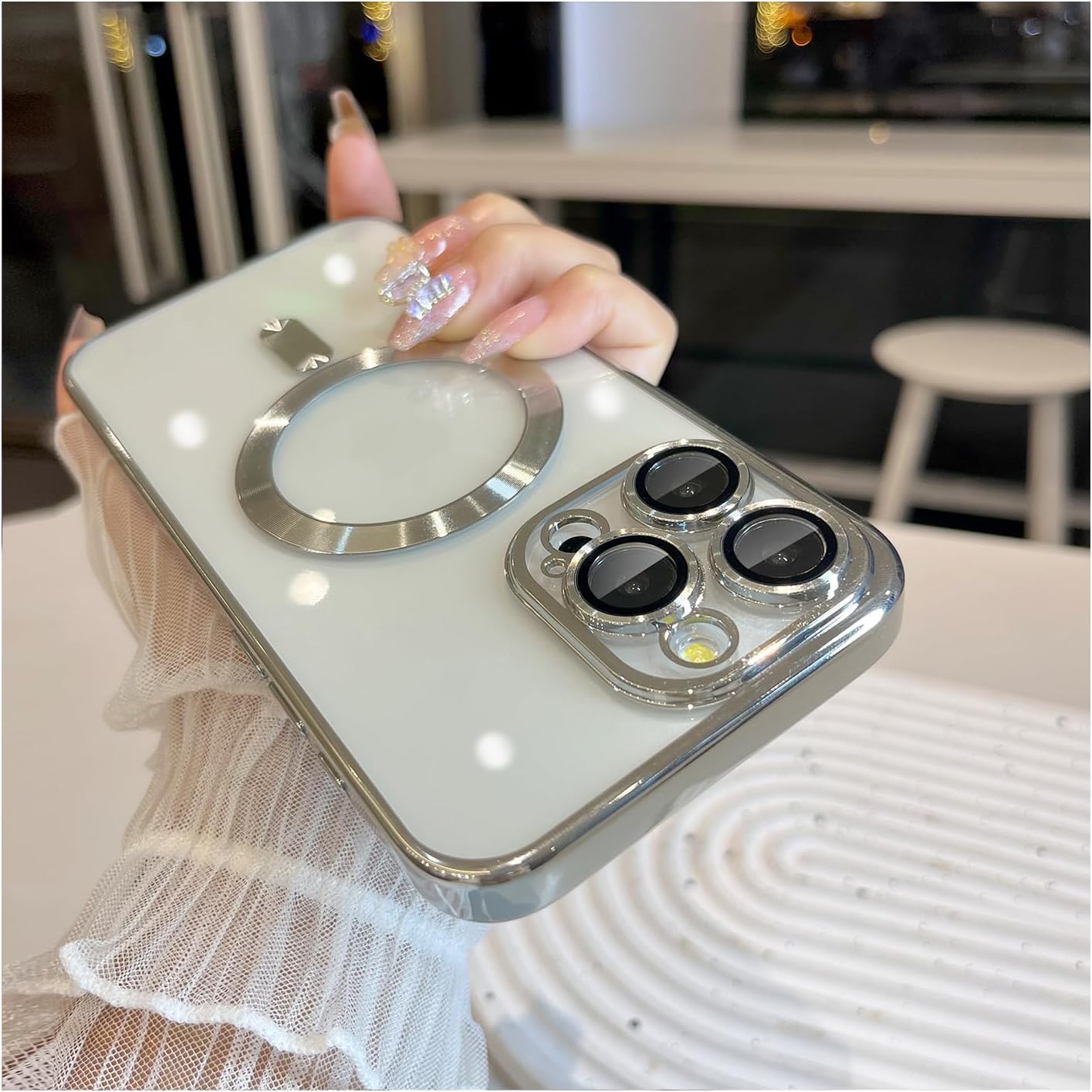 Buy now Magnetic Case for iPhone 15 Pro Max Case with Full Camera Lens Protector [Strong N56 Magnets] [Compatible with Magsafe] Clear Stylish Case for iPhone 15 ProMax Phone Case, Gold Titanium iPhone 15 Pro Max White Titanium at indiglob india