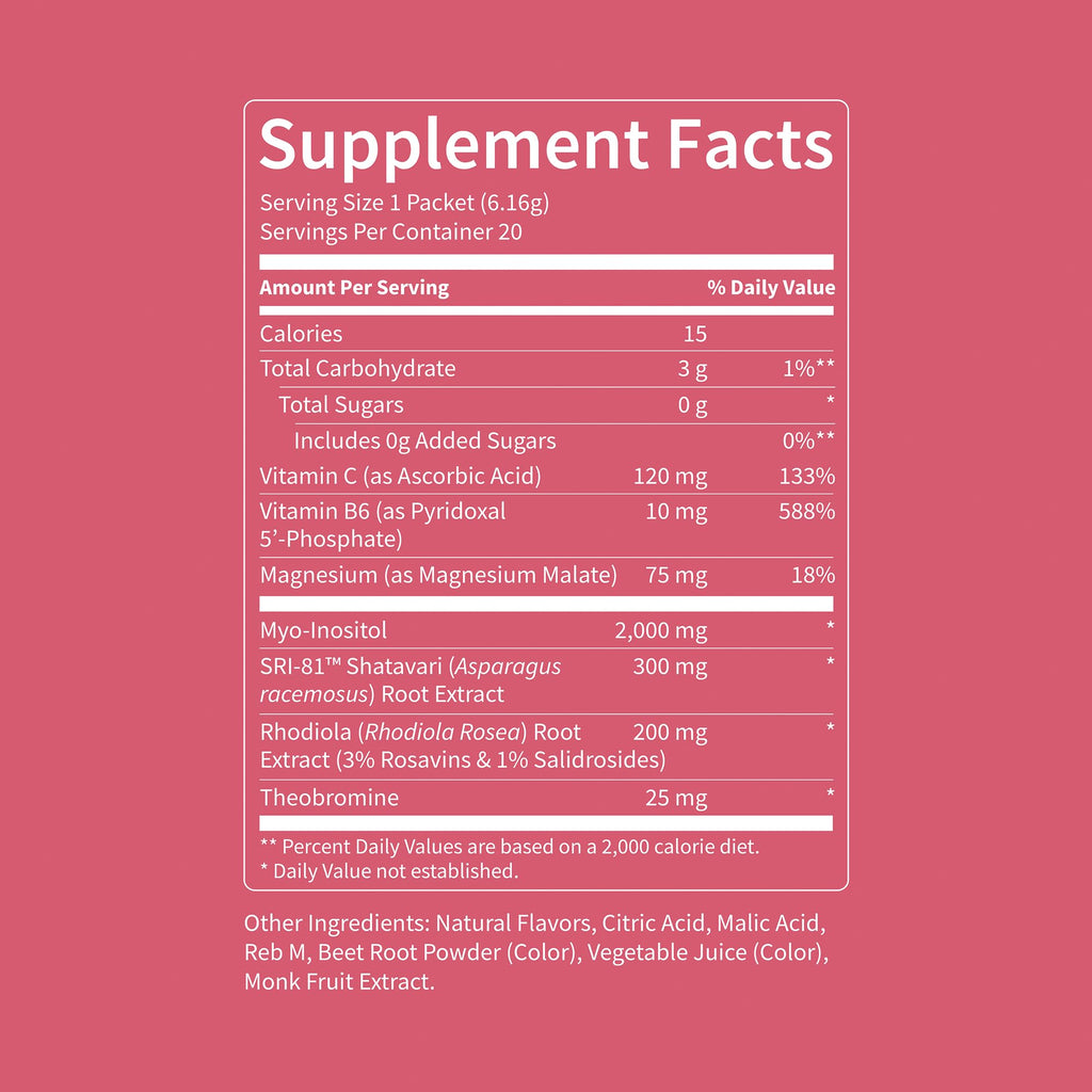 Nello Superbalance Hormonal Support Drink Mix, SRI-81 Shatavari, Myo-Inositol, Rhodiola Rosea, Vitamin C, Magnesium, Theobromine (20 Servings, Cran Apple)