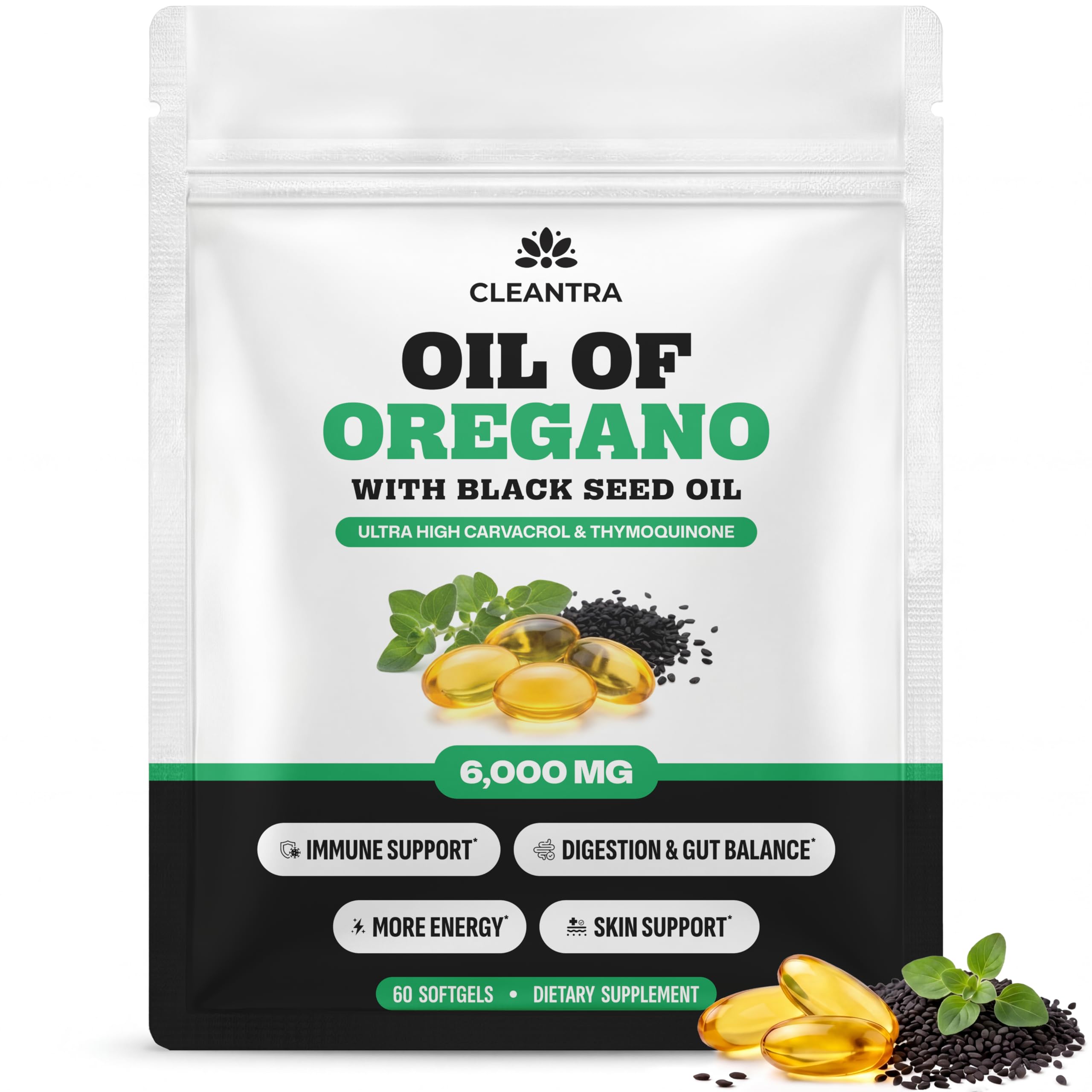 Oil of Oregano with Black Seed Oil – Softgels for Gut Support | Gut, Immune & Antioxidant Support, 6000mg