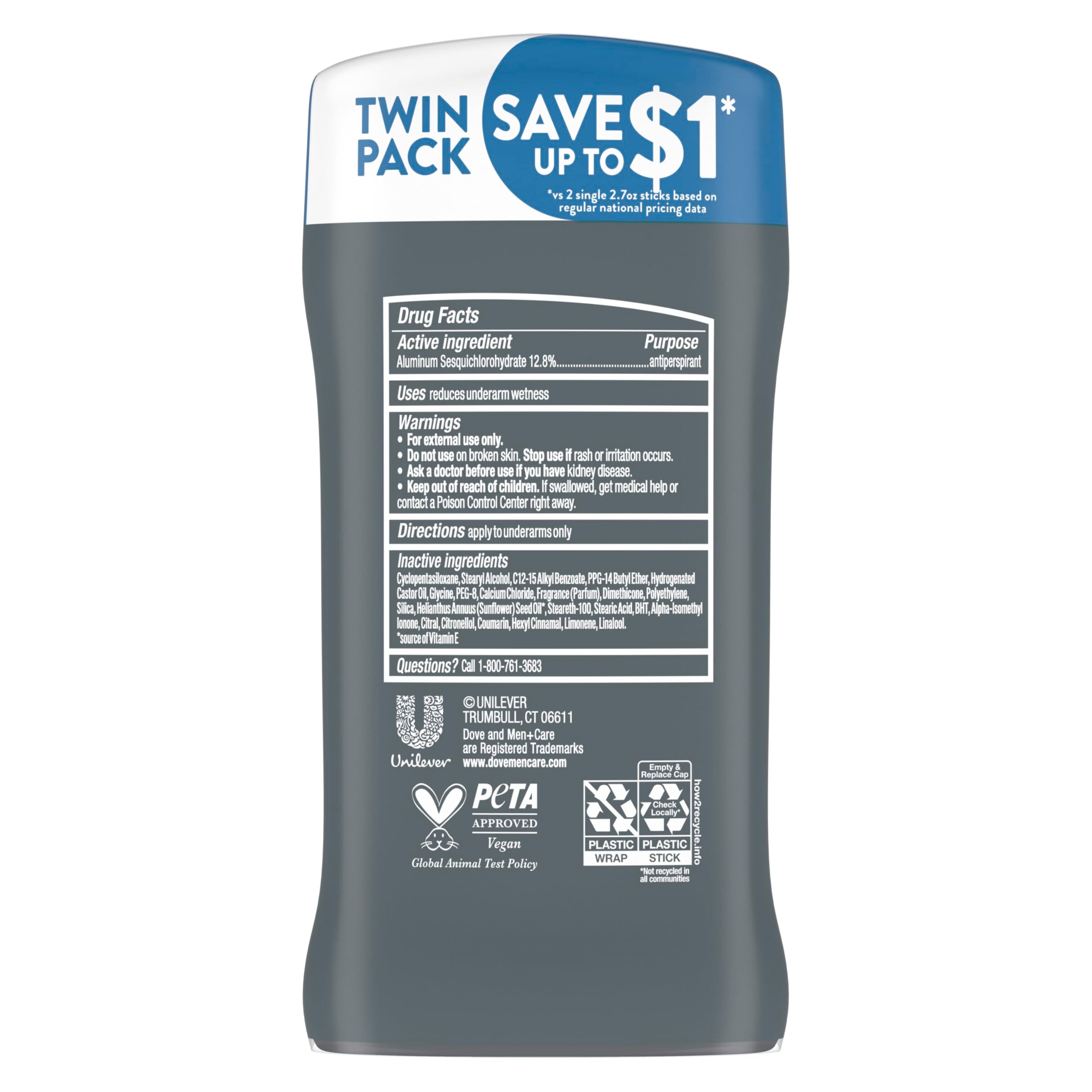 DOVE MEN + CARE Antiperspirant Deodorant Stick Clean Comfort Twin Pack 72-Hour Sweat & Odor Protection Antiperspirant for Men With 1/4 Moisturizing Cream 2.7 oz | Antiperspirant for Men With 1/4 Moisturizing Cream, 72-Hour Sweat & Odor Protection