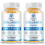 Multi Collagen Peptides for Women & Men-Type I, II, III, V, X | Hydrolyzed Collagen Peptides- with Hyaluronic Acid,Vitamin C,Biotin,Supports Skin Hair Nail, Non-GMO,280 Softgels