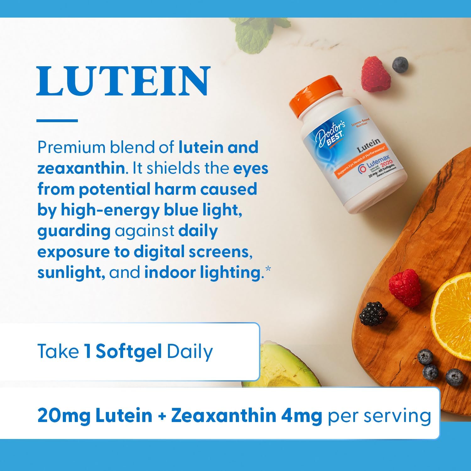 Buy now Doctors Best Lutein, Supports Eye Health & Performance, Non-GMO, Gluten Free, 20 mg, 60 Softgels at indiglob india