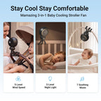 MAMAZING Portable Stroller Fan for Cooling, 70° Auto Oscillation, 5000mAh