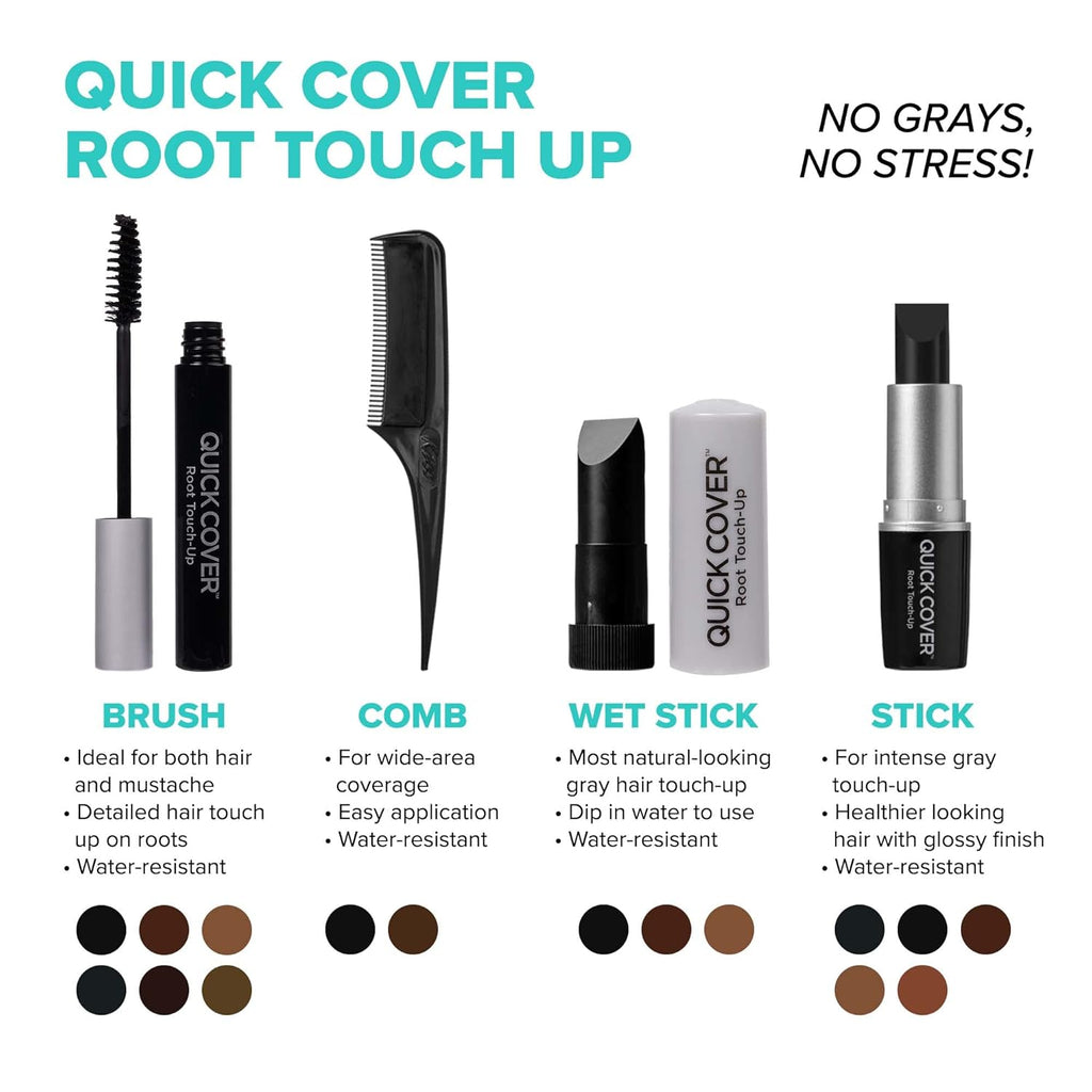 Buy now RED by Kiss Quick Cover Root Touch Up Stick, Water-Resistant Temporary Gray Hair Concealer with Brush for Roots and Beard, Long-Lasting Coverage, Easy Application (1 Pack, Black) at indiglob india