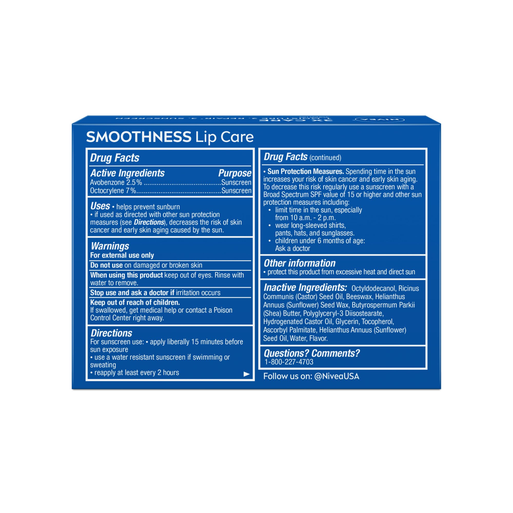 NIVEA Smoothness Lip Care, Sunscreen Lip Balm with SPF 15, 4 x 0.17 OZ | Sunscreen Lip Balm with SPF 15, Shea Butter, Nourishing Oils and Vitamins, 3-in-1 Moisture, Repair Dry Lips and Sunscreen