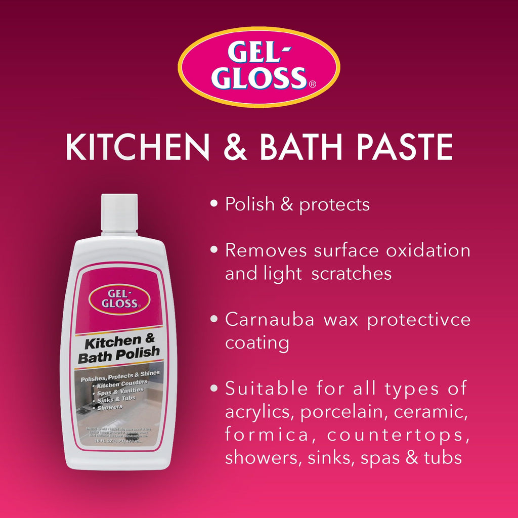 Gel-Gloss Home Kitchen & Bath Polish - Carnauba Wax Formulation, 16 oz.