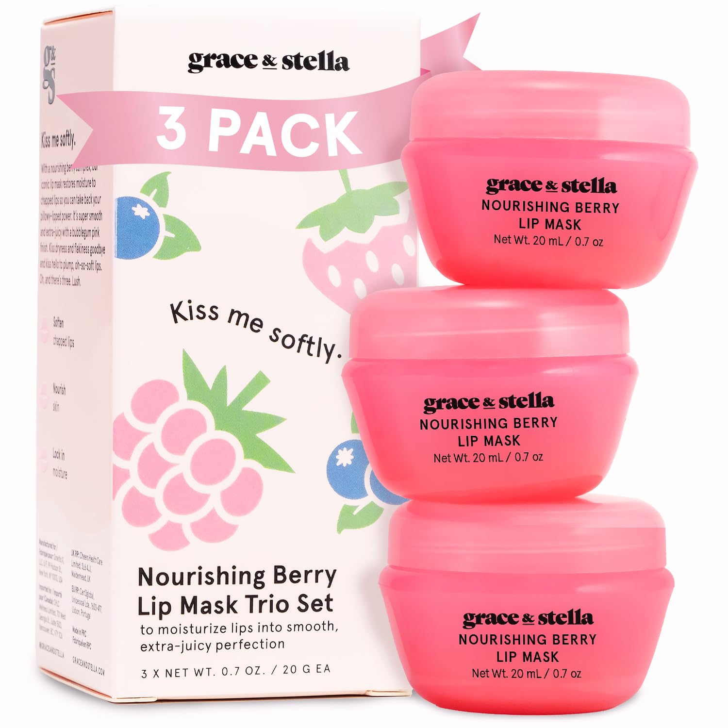 grace & stella Award Winning Lip Butter - Hydrating Lip Balm (3 - Pack) | Nourishing Lip Mask Travel Essentials, Travel Size Toiletries, Birthday Gifts for Women & Teens - Overnight Lip Repair -Vegan