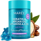 MAREE Hair Serum for Frizzy Dry Hair – Styling Capsules with Keratin, Argan Oil, Vitamins A E B5 – UV & Heat Protectant Frizz Control Serum for Women – Aceite Para el Cabello Treatment | for Frizzy