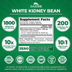 Zazzee White Kidney Bean 10:1 Extract, 1800 mg per Serving, 200 Capsules