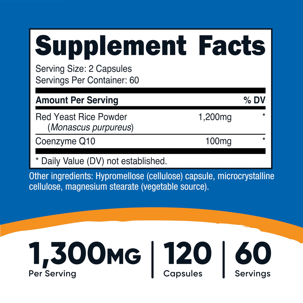 Nutricost Red Yeast Rice with CoQ10 1300mg, 120 Capsules, 60 Servings | GMO-Free, Gluten Free