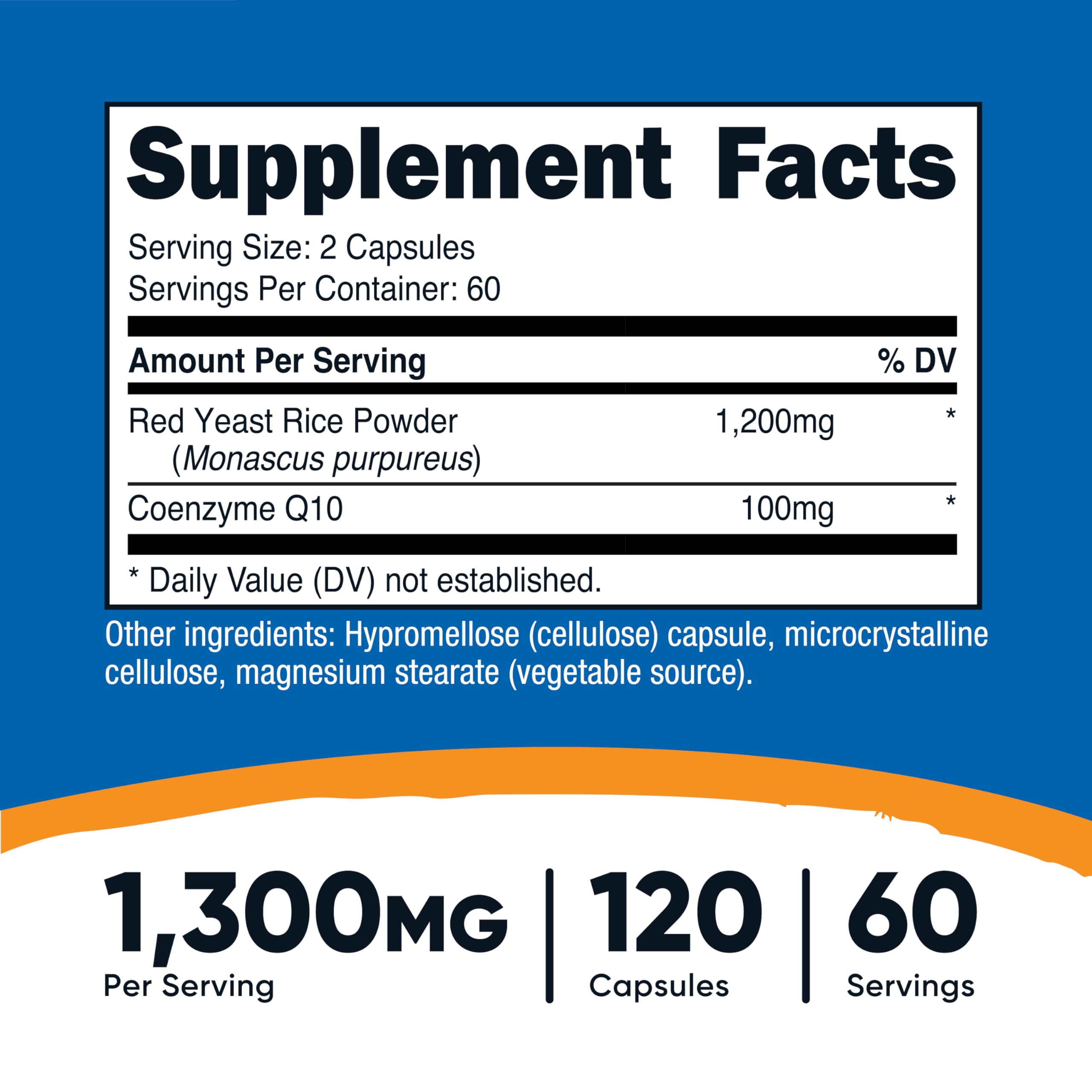 Nutricost Red Yeast Rice with CoQ10 1300mg, 120 Capsules, 60 Servings | GMO-Free, Gluten Free