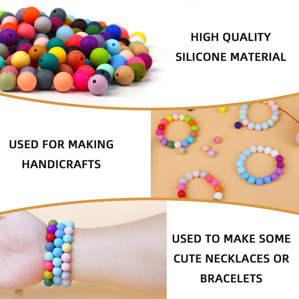 300pcs Silicone Beads for Keychain Making Kit 60 Colors Focal Rubber Round Mixed Color Silicone Beads Bulk for Pens, DIY Keychain,Necklace Bracelet Making Kit, Jewelry,Art Crafts