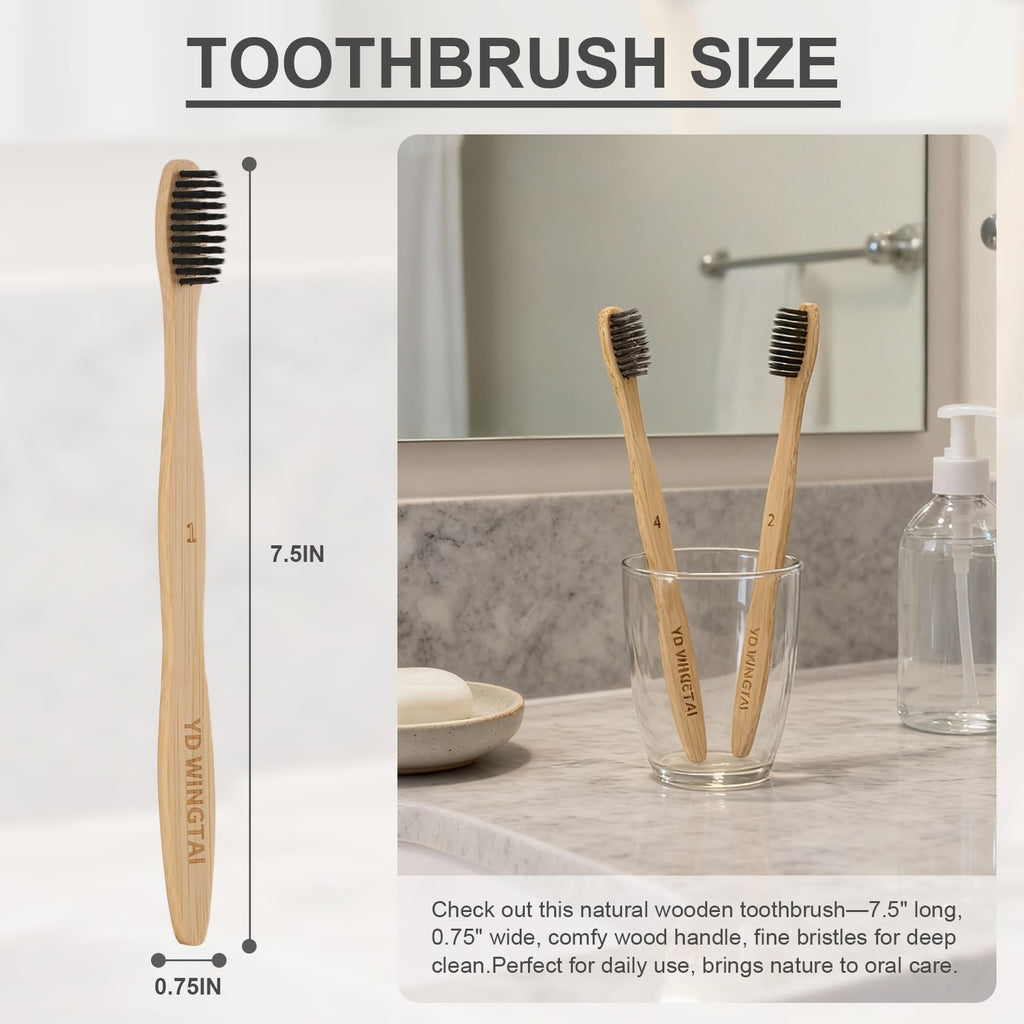 Bamboo Toothbrushes Wooden 12pack Natural Organic Charcoal Brush