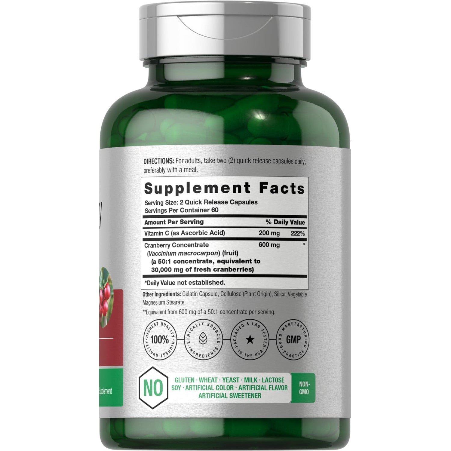 Horbäach Cranberry Concentrate Extract Pills + Vitamin C | 120 Capsules | Supplement for Women and Men | Triple Strength Ultimate Potency Formula | Non-GMO and Gluten Free