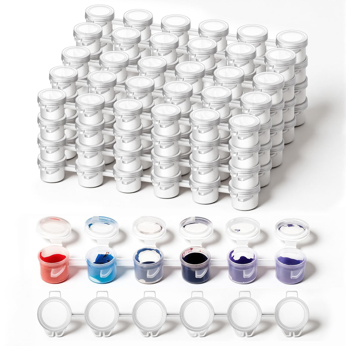 120-Piece Empty Paint Pots, 20 Strips Mini Paint with Lid Acrylic Paints Containers Painting Arts Crafts Supplies for Classrooms Schools Paintings Art Festivals(3 ml/0.1 oz)