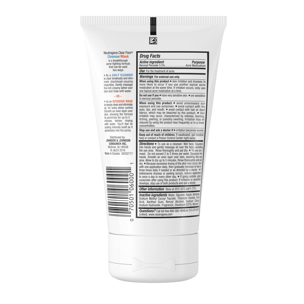 Buy now Neutrogena Clear Pore 2 in 1 Facial Cleanser/Face Mask with Kaolin & Bentonite Clay & 3.5% Benzoyl Peroxide Acne Treatment Medication, Daily Face Wash & Shine Control Clay Mask, 4.2 fl. oz, 3 Pack at indiglob india