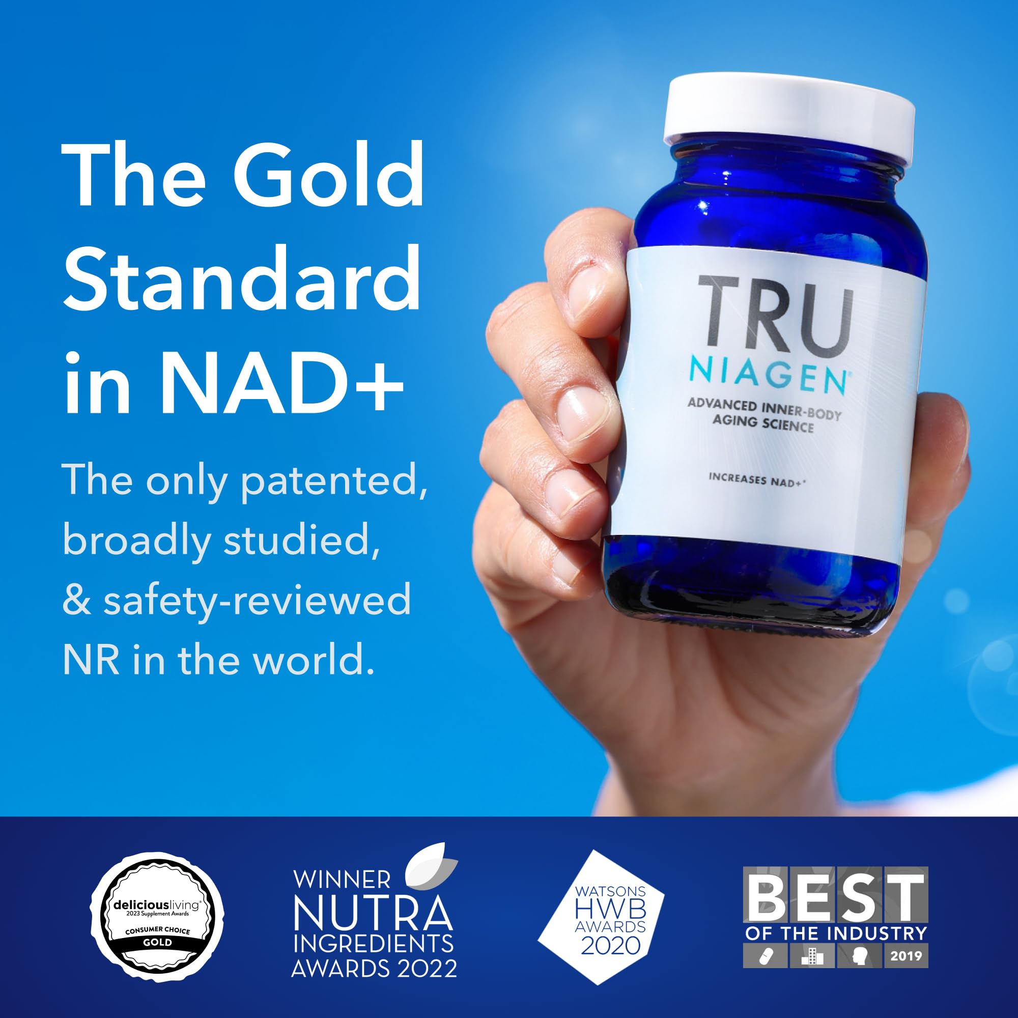 TRU NIAGEN NAD+ Supplement, Nicotinamide Riboside 300mg, 90 Daily Servings | Patented Niagen NR boosts NAD+ to support cellular energy and healthy aging. 300mg, one capsule daily — 90-day supply.