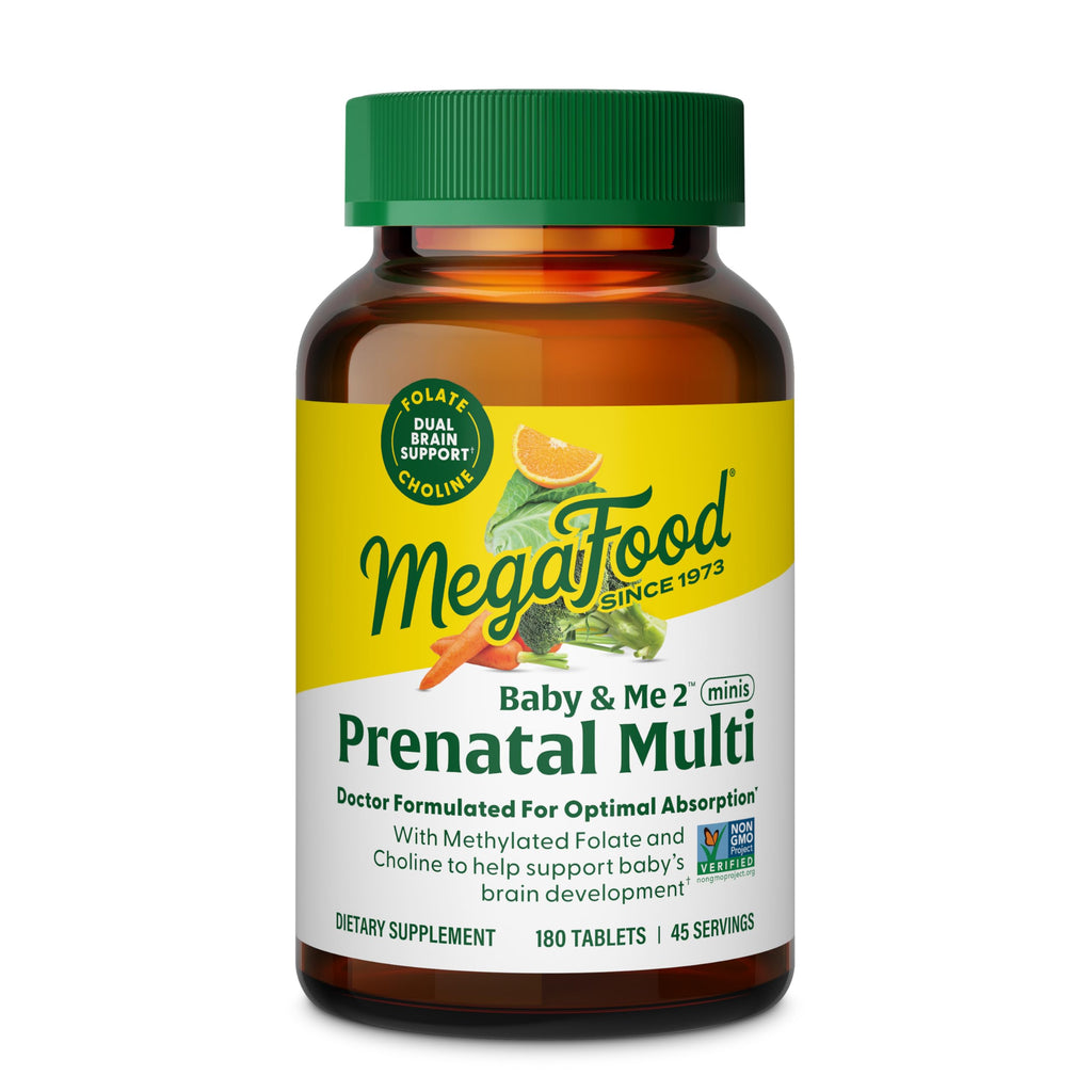 MegaFood Baby & Me 2 Prenatal Vitamins, Doctor Formulated, 120 Mini Tablets | Prenatal Vitamins for Women with Methylfolate, Choline, Iron, Iodine, Vitamin C & D3, Non-GMO, Vegetarian, 60 Servings