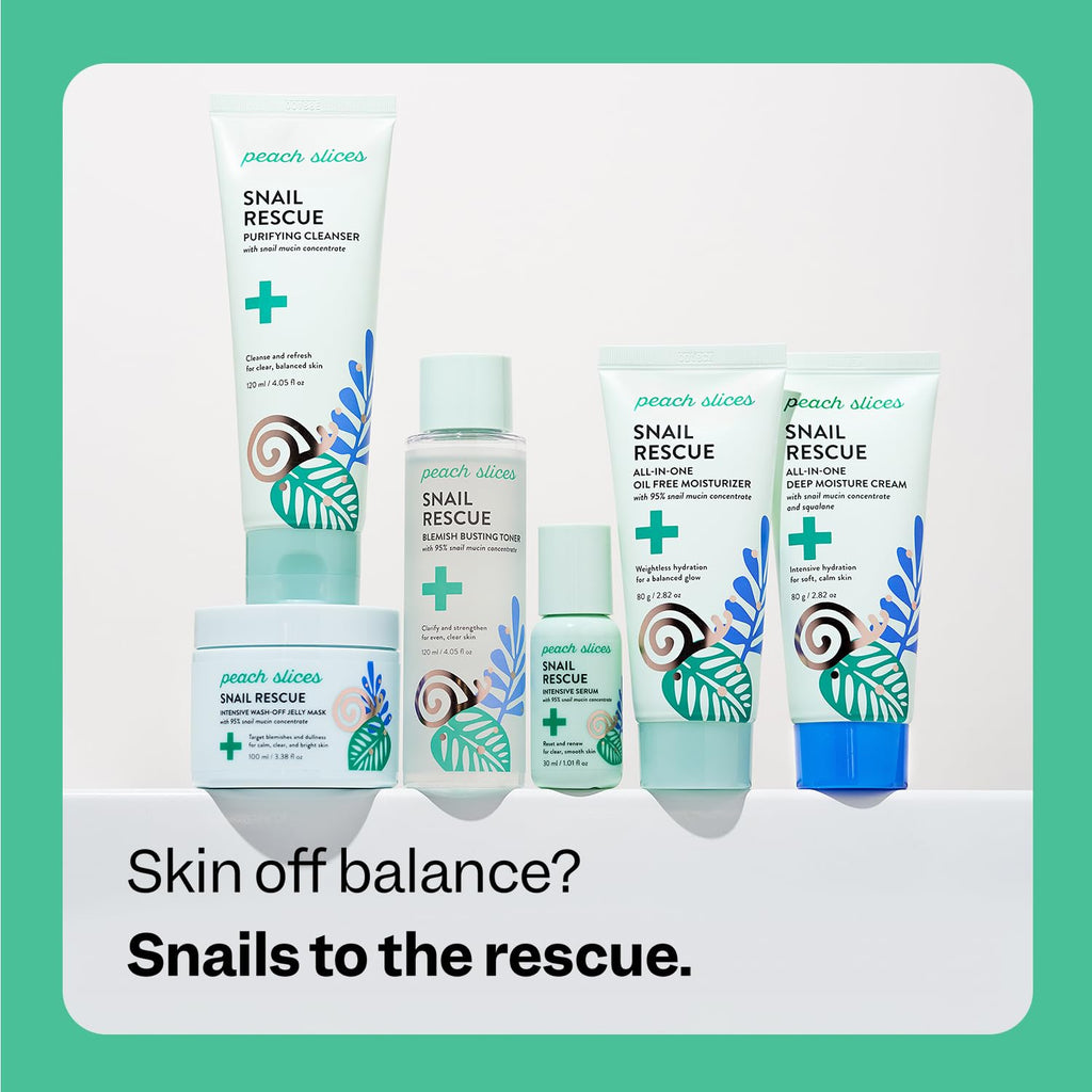 Peach Slices - Snail Rescue All-in-One Deep Moisture Cream (2.82 oz) - Snail Mucin - Intensive Hydration, Soft Skin - Squalane, Hyaluronic Acid & Cica - Clean, Cruelty Free, Korean Skin Care & Beauty