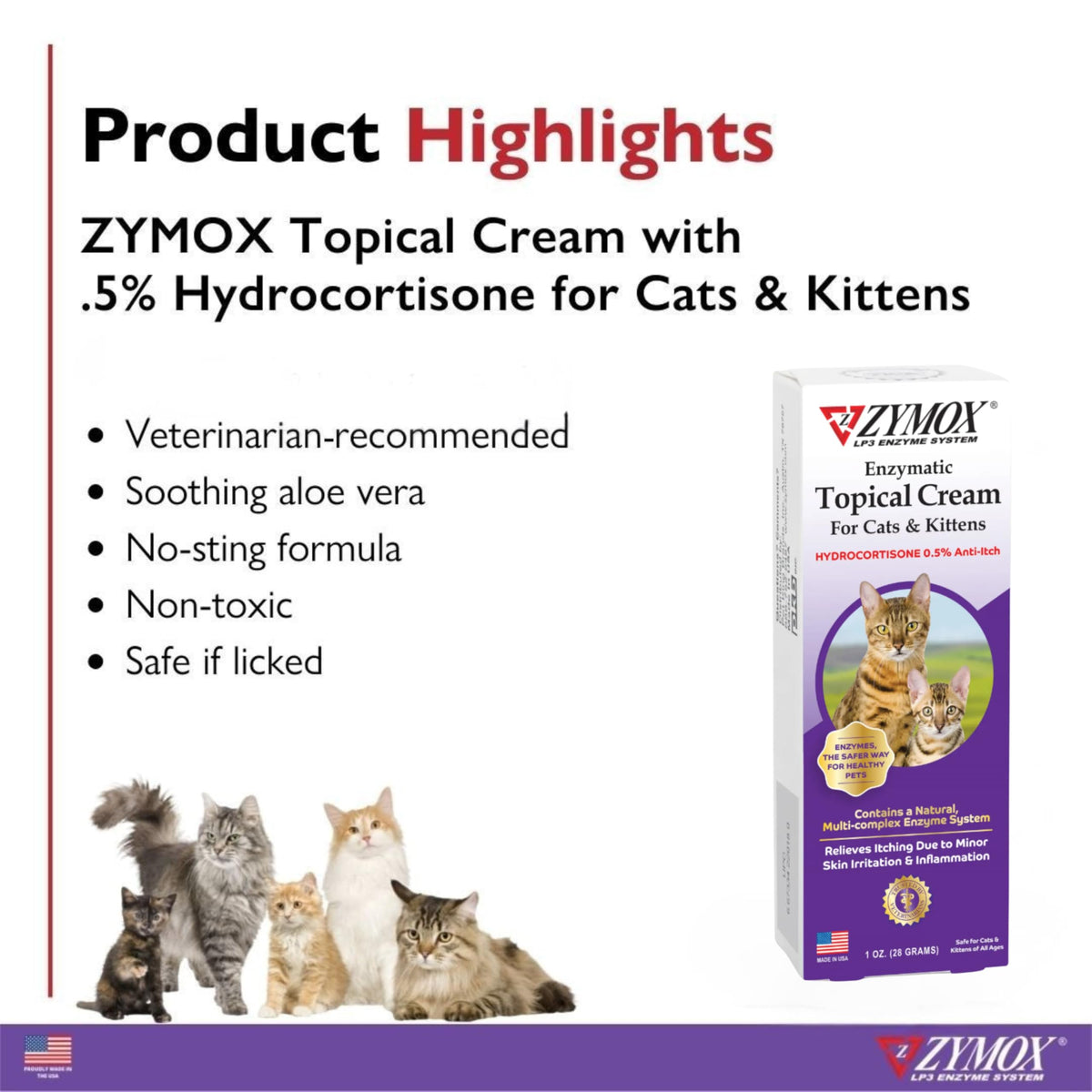 Zymox Cat & Kitten Topical Cream w/ .5% hydrocortisone - 1 oz. Tube