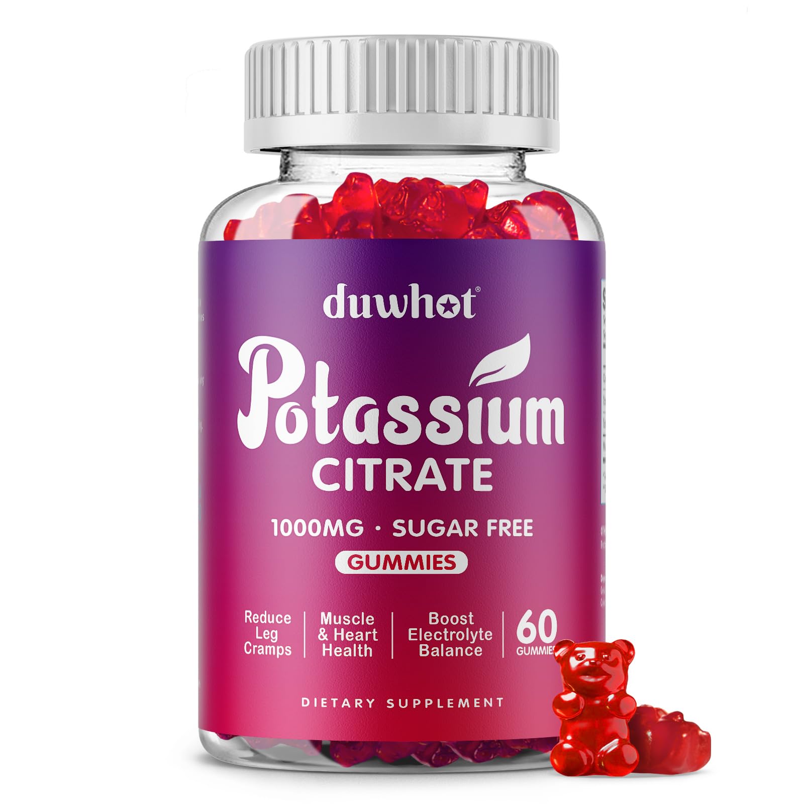 duwhot Potassium Citrate 1000mg Gummies, 60 Chewables | Potassium Supplement for Adults Women & Men, Support Leg Cramps & Muscle Health