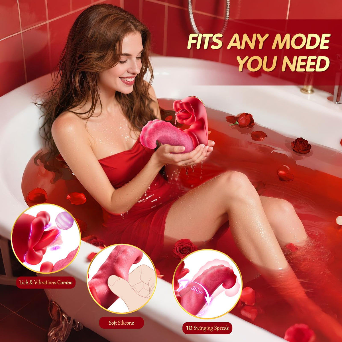 AAVibe Rose Sex Toys Vibrator for Women, 10 Licking Realistic Tongue, Red
