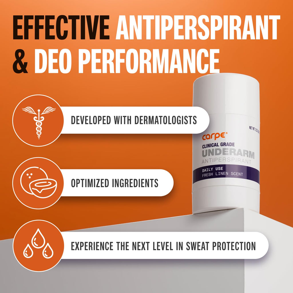 Carpe Clinical Strength Antiperspirant & Deodorant Stick, Fresh Linen | Clinical Strength Antiperspirant Deodorant, Solid Stick for Excessive Sweating, Fresh Linen