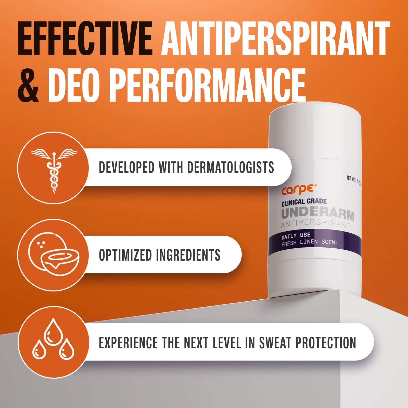 Carpe Clinical Strength Antiperspirant & Deodorant Stick, Fresh Linen | Clinical Strength Antiperspirant Deodorant, Solid Stick for Excessive Sweating, Fresh Linen