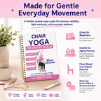 Chair Yoga For Seniors Over 60 Book & Chart,30-Day Beginner Challenge with 54-Page Spiral Bound Exercise Guide,Senior Fitness Planner for Weight Loss,Toning,Flexibility and Daily Workouts,Pink