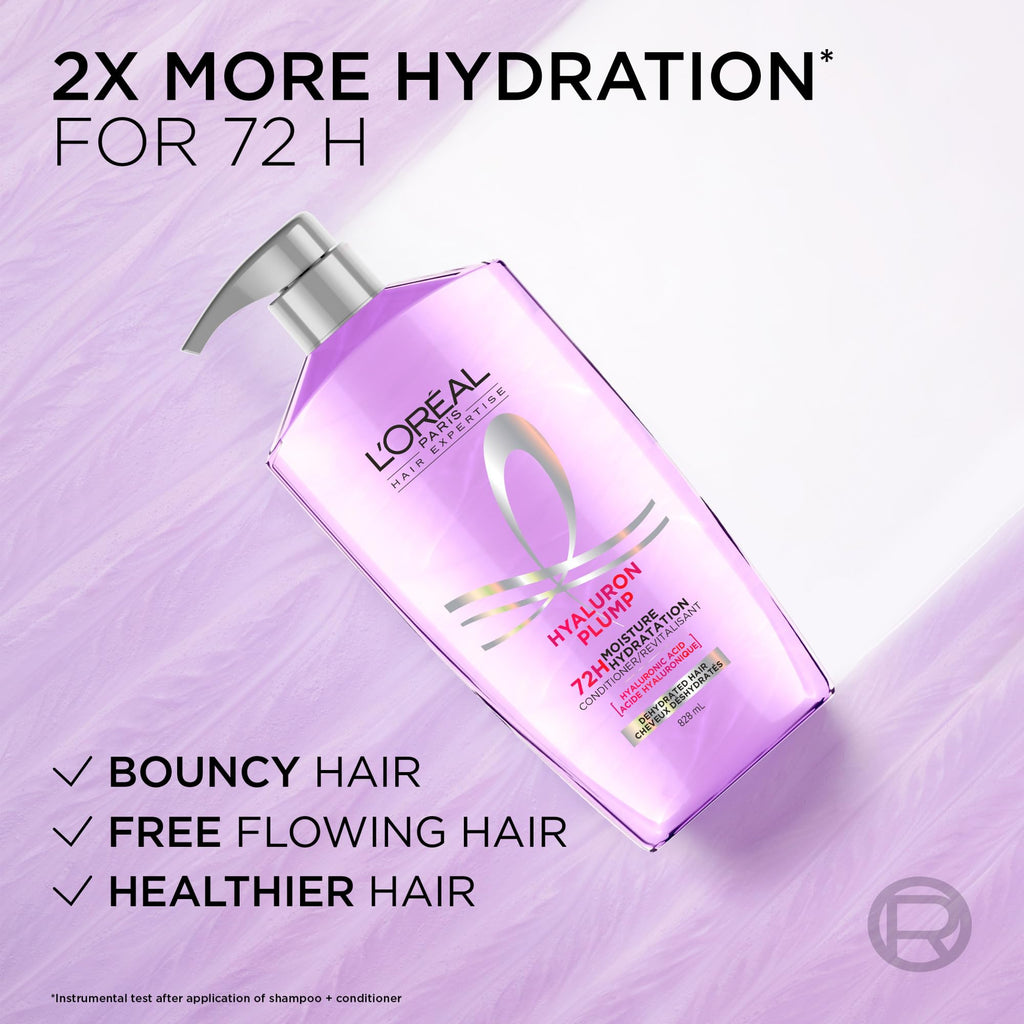 L'Oreal Paris Elvive Hyaluron Plump Hydrating Conditioner for Dehydrated, Dry Hair Infused with Hyaluronic Acid Care Complex, Paraben-Free, 26.5 Fl Oz