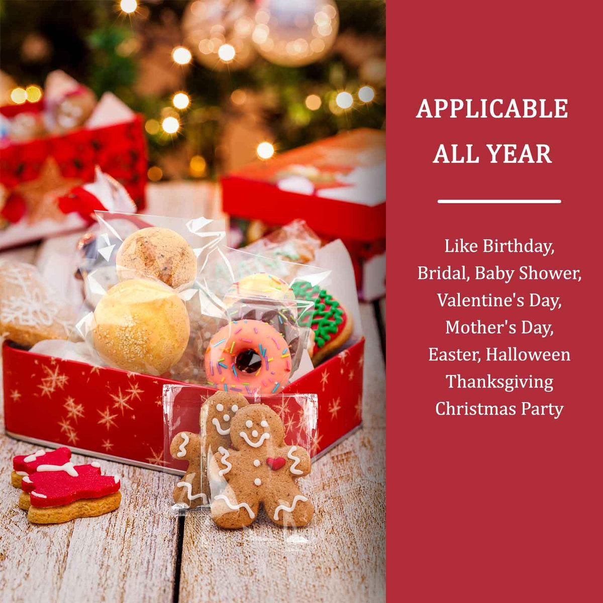 300 PCS Clear Cellophane Cookies Bags Self Sealing with 4x6"（150 PCS）& 5x7"（150 PCS) - Resealable Plastic Treat Bags Self Adhesive for Packaging Cookies, Party Favors, Bakery