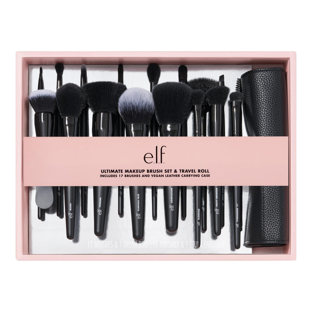 Buy now e.l.f. Ultimate Makeup Brush Set & Travel Roll, 17-Piece Brush Kit, Brushes For Eyeshadow, Foundation, Powder, Concealer & more, Vegan & Cruelty-Free at indiglob india