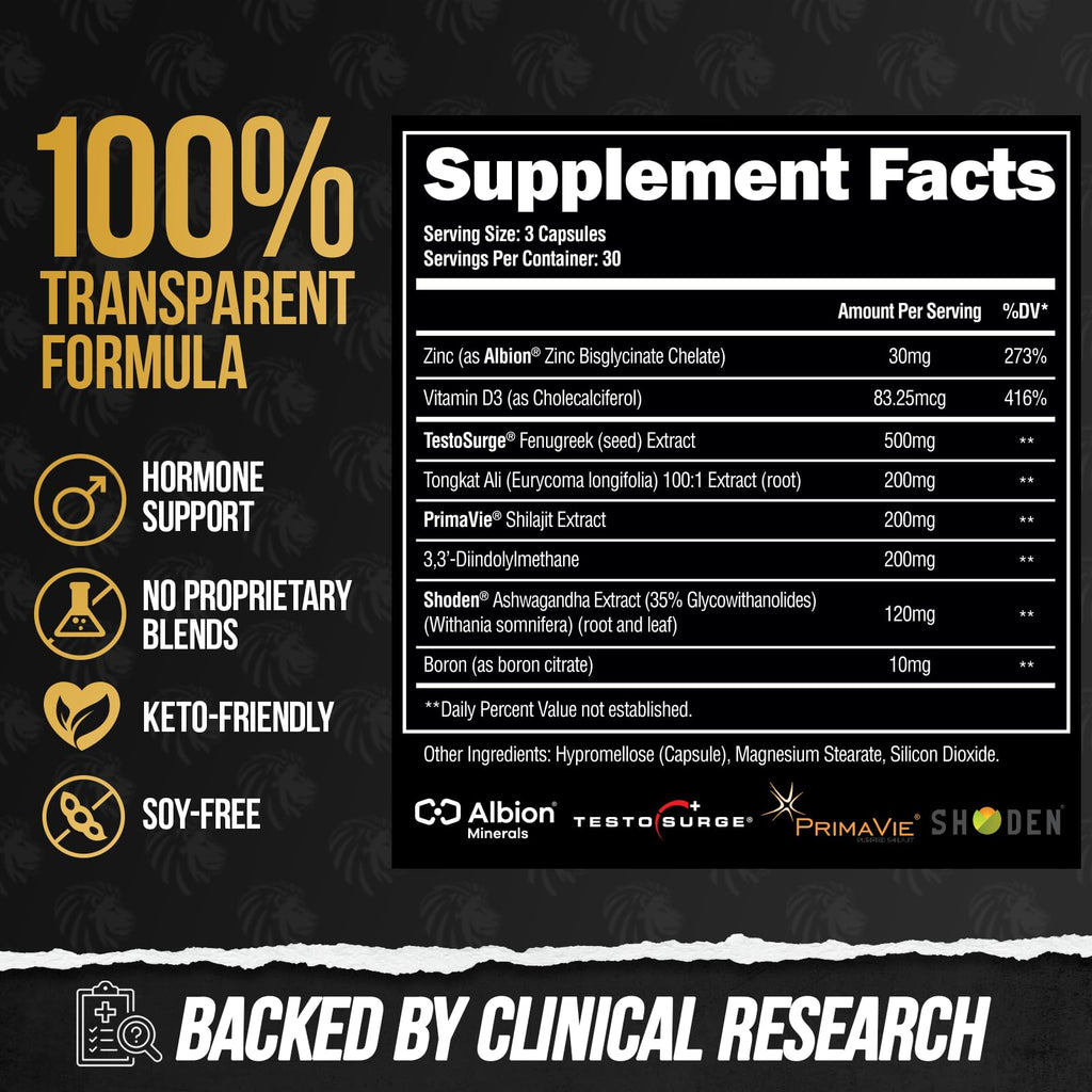 ALPHA LION Superhuman Test – Natural Testosterone Booster for Men | Boost Energy, Drive, Muscle Strength & Mental Focus with PrimaVie, Shoden Ashwagandha & TestoSurge