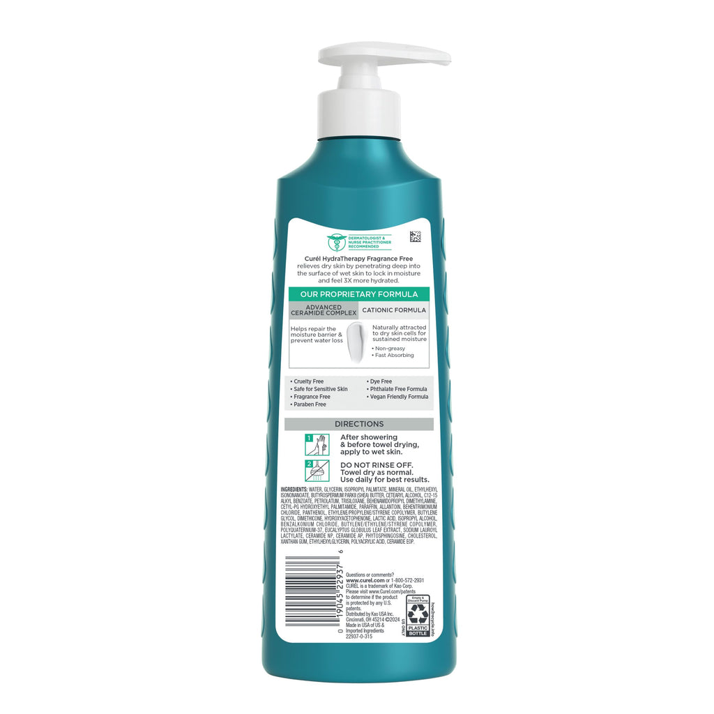 Curel Hydra Therapy In Shower Lotion, Itch Defense Body Moisturizer with Advanced Ceramide Complex, Vitamin E, & Oatmeal Extract, 12 Oz (Pack of 4)