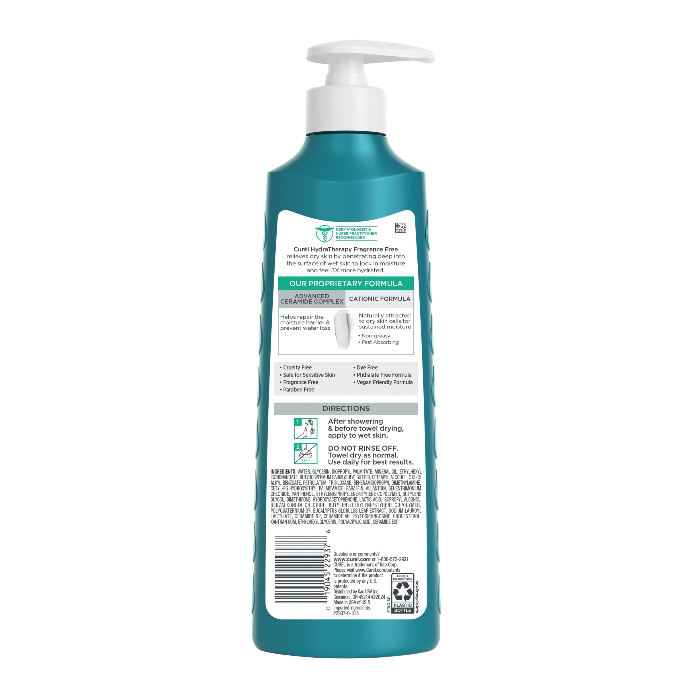 Curel Hydra Therapy In Shower Lotion, Itch Defense Body Moisturizer with Advanced Ceramide Complex, Vitamin E, & Oatmeal Extract, 12 Oz (Pack of 4)