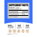 BulkSupplements.com Palmitoylethanolamide Capsules - Pea Supplement, Palmitoylethanolamide 600mg for Immmune Support - Gluten Free, 1 Capsule per Serving, 180 Capsules (Pack of 1)