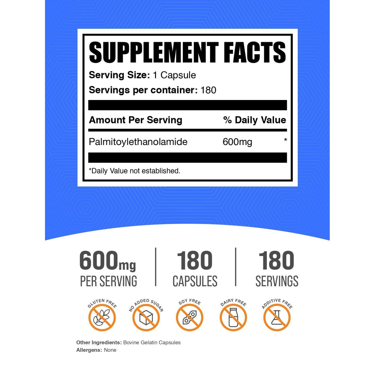 BulkSupplements.com Palmitoylethanolamide Capsules - Pea Supplement, Palmitoylethanolamide 600mg for Immmune Support - Gluten Free, 1 Capsule per Serving, 180 Capsules (Pack of 1)
