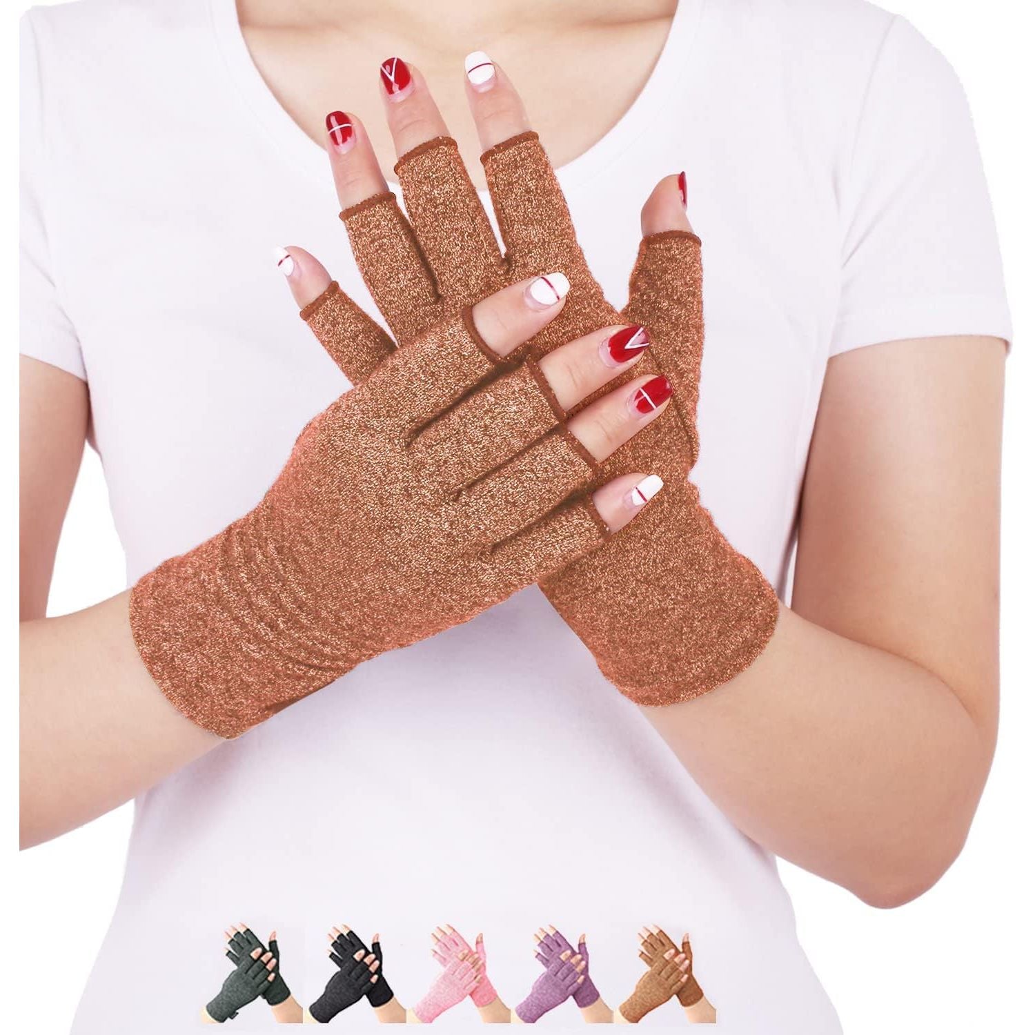 Buy now DISUPPO Arthritis Compression Gloves Relieve Pain from Rheumatoid, RSI,Carpal Tunnel, Hand Gloves Fingerless for Computer Typing and Dailywork, Support for Hands and Joints (L, Black) Large (Pack of 1) Brown at indiglob india