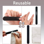 3 Pack Professional Emery Boards, 100/180 Grit Nail File for Acrylic and Natural Nails, Reusable, Black
