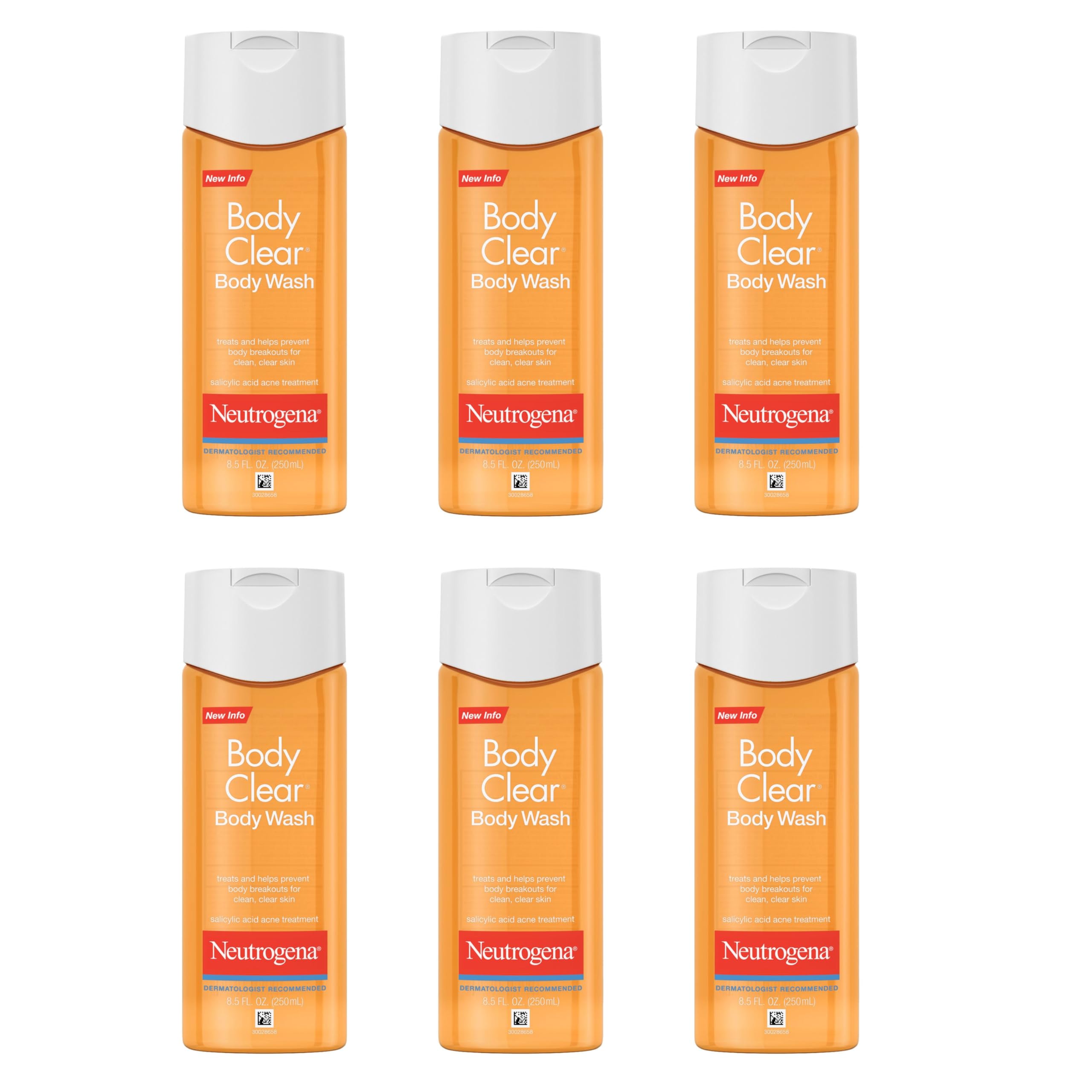 Neutrogena Body Clear Acne Body Wash, 3 x 8.5 fl oz | 2% Salicylic Acid & Glucerin, Oil Free, Breakouts on Back Chest & Shoulders, Non-Comedogenic, Gentle on Skin