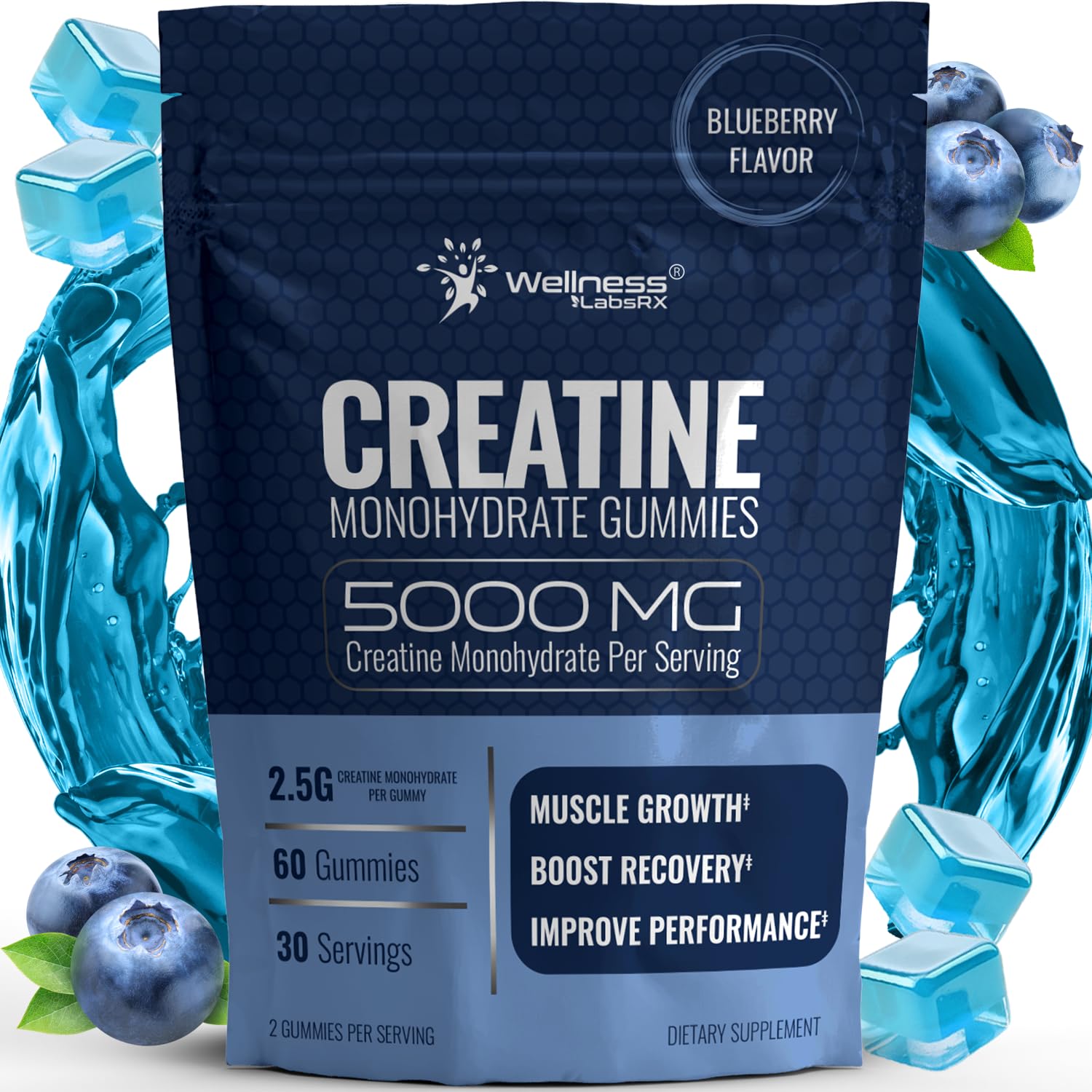 Creatine Gummies for Women & Men, Creatine Monohydrate Gummies, Blueberry | 30 Servings, 5g per Serving Creatine for Women, Muscle Growth, Strength & Recovery, Chewable Gummy Creatine for Men, 1 Pack