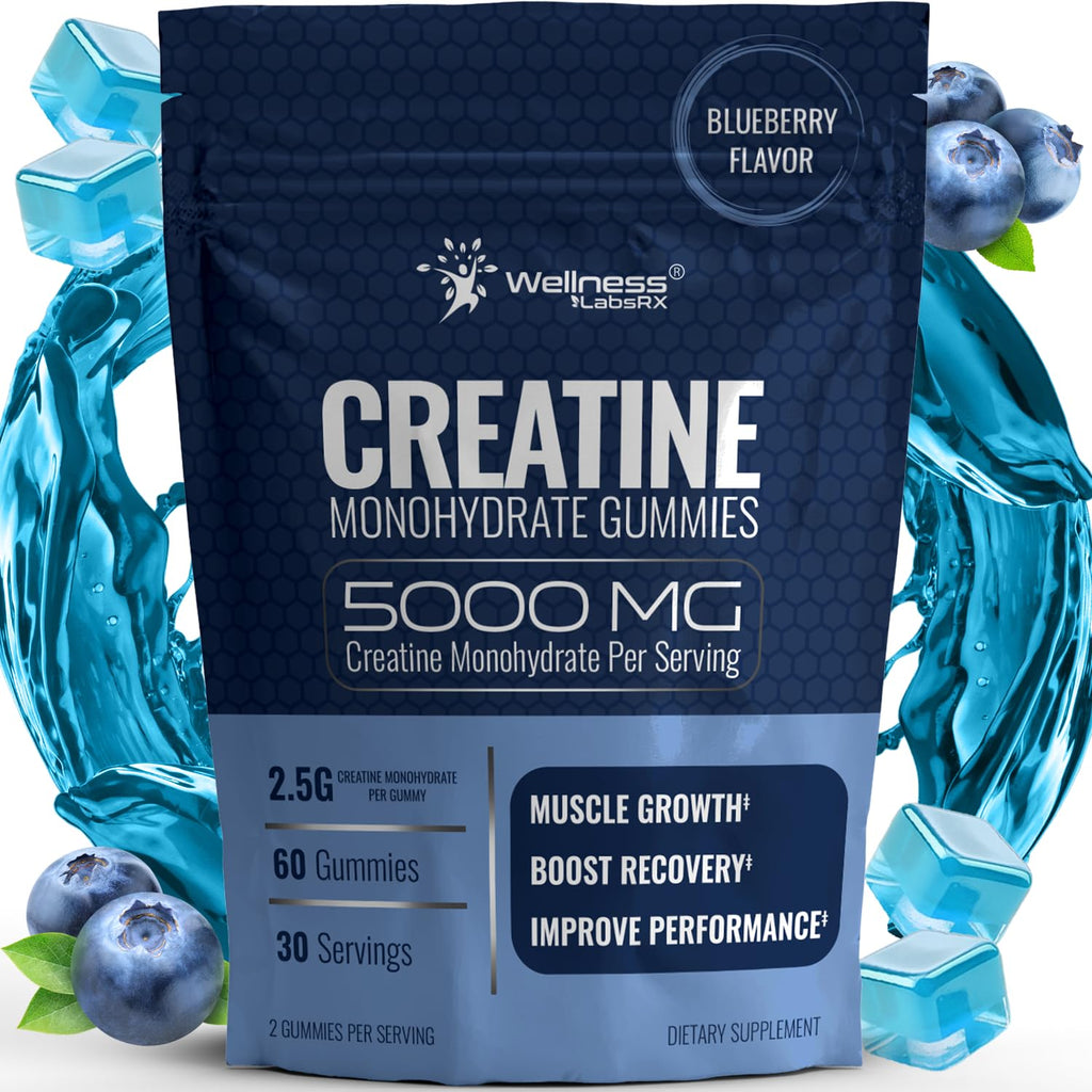 Creatine Gummies for Women & Men, Creatine Monohydrate Gummies, Blueberry | 30 Servings, 5g per Serving Creatine for Women, Muscle Growth, Strength & Recovery, Chewable Gummy Creatine for Men, 1 Pack