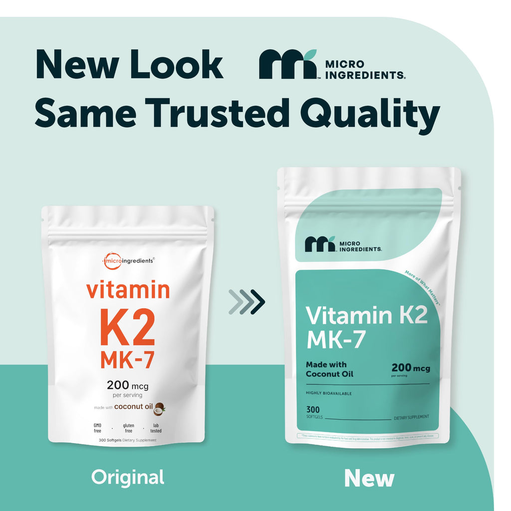 Micro Ingredients Vitamin K2 MK-7 200 mcg Per Serving, 300 Coconut Oil Softgels | K2 Vitamin Supplement with Coconut Oil | Non-GMO