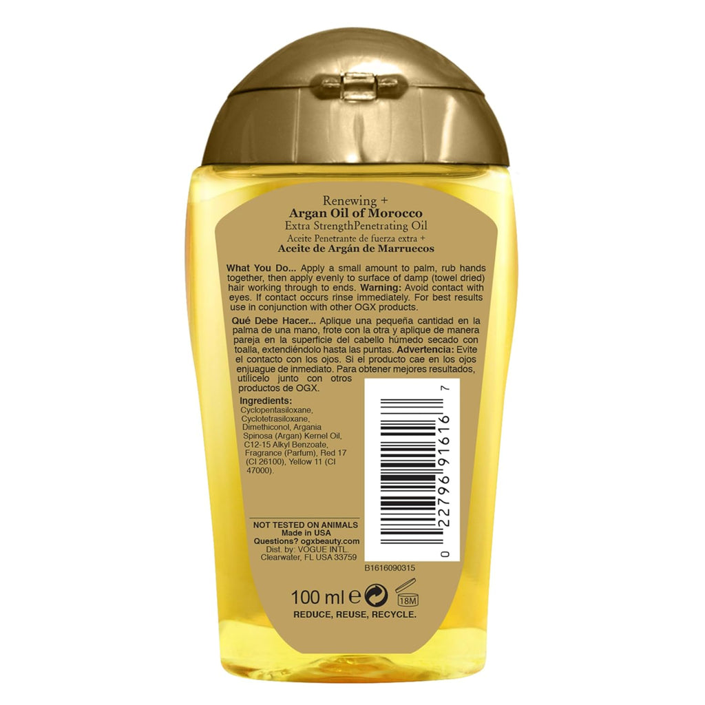 Buy now OGX Renewing + Argan Oil of Morocco Hair Oil, Extra Strength Penetrating Serum Treatment for Dry, Damaged, Frizzy, Curly & Coarse Hair, Cold-Pressed Argan Oil, Shine, 3.3 Fl Oz at indiglob india